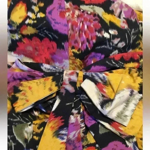 Anthropologie Black Pink Floral Strapless Bow Dress Sz 2 Woman MOULINETTE - Picture 4 of 6